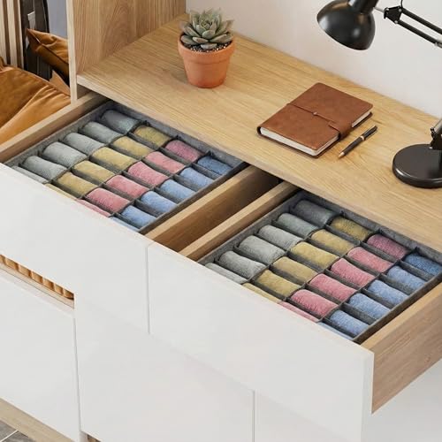 Image of Skrill 24-Compartment - Set of 3 | Non-Woven Foldable Cloth Storage Box Set Underwear, Socks, Ties, Scarves, Bras, Lingerie Drawer Organization | Space Saving Divider Organizer Closet Storage | Grey