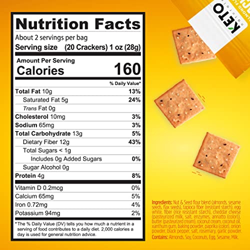 Keto Naturals Keto Crackers Low Carb Crackers (Cheddar And Onion) Keto Friendly Snack Crackers Almost Zero Carb No Sugar (3 Pack) Almond Flour Crackers Healthy Snack Absolutely Gluten Free Crackers Paleo Snack Friendly thumb #5