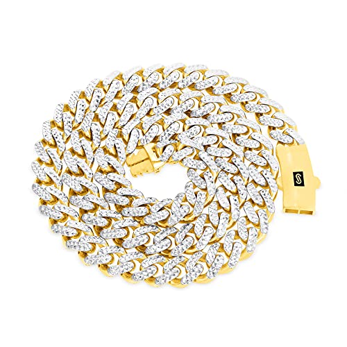 Nuragold 10k Real Yellow Gold Royal Monaco 9mm Miami Cuban Diamond Cut Pave Link Bracelet (7"-9") Two Tone Italian Jewelry for Men4