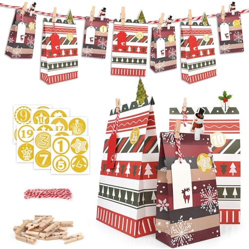 ONEHAUS Adventskalender 2025 zum Befüllen Groß, Geschenk Papiertueten Zum...