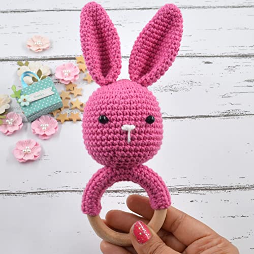 Image of Love Crochet Art Animal Shape Crochet Rattle Cum Soft Toy for Infant, Kids & Babies, Early Age Gift Toys (Bunny Rabbit - Pink)