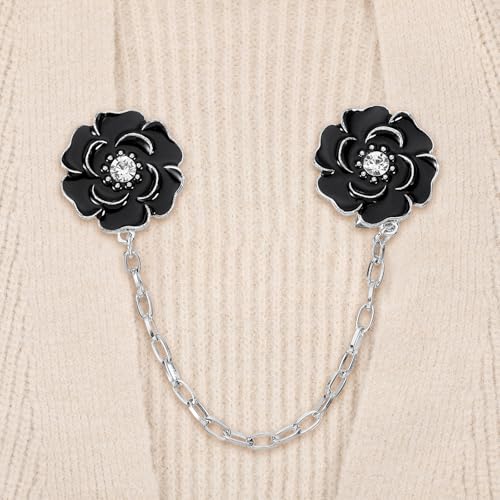Image of uxcell Rose Sweater Clips Retro Cardigan Collar Clips with Chain Shirt Clips Shawl Clips Clothes Clip