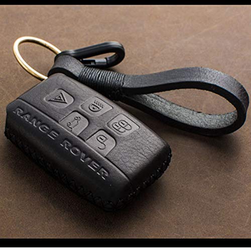 KMT Leather Key Fob Cover For Range Rover Evoque Velar Sport Discovery Freelander2 LR4 Land Rover Sport-Car Key Case Protector Holder Keychain Accessories(Black+Black Thread) - Thumbnail 4
