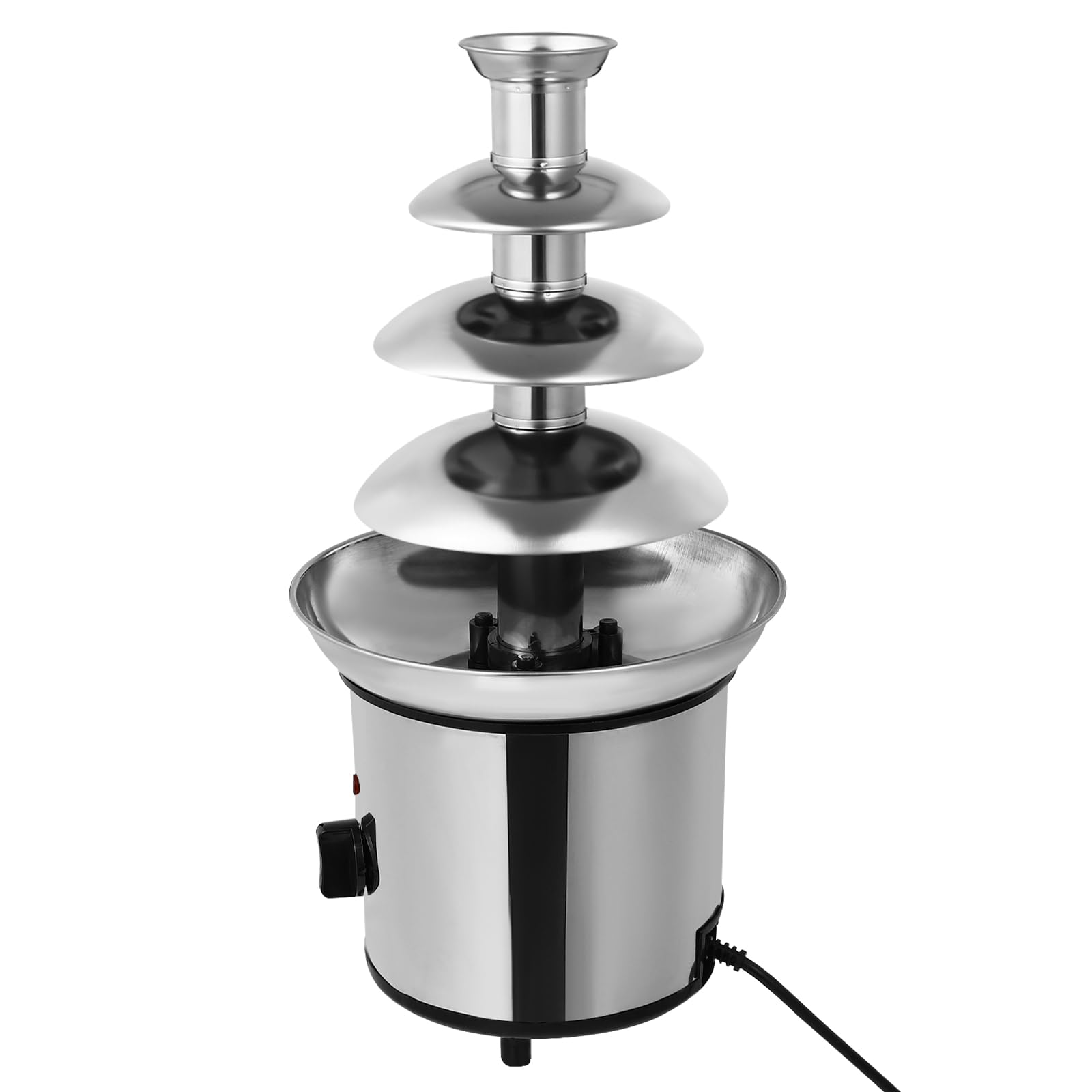 Fuente de chocolate de 170 W, 4 niveles, 1,8 L, acero inoxidable, con función de fusión para caramelos de chocolate, salsa rancho, salsa de queso (plata)