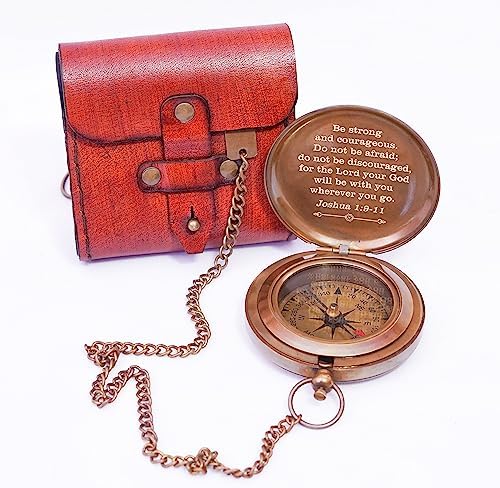 Be Strong and Courageous (Joshua 1:9) Brass Compass with Leather Case – Engraved Personalized Compass – Baptism Gifts for Boys Girls – Ideal for Thanksgiving, Christmas, Holiday Be Strong and Courageous (Joshua 1:9) Brass Compass with Leather Case – Engraved Personalized Compass – Baptism Gifts for Boys Girls – Ideal for Thanksgiving, Christmas, Holiday