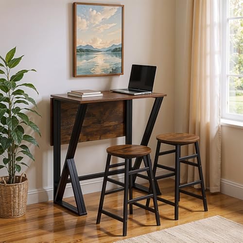 Folding Dining Table Set, Dining Room Table,Drop Leaf Extendable Versatile Table Space Saving,Kitchen, Dining Room Table (Black 2 stools) 6 Folding Dining Table Set, Dining Room Table,Drop Leaf Extendable Versatile Table Space Saving,Kitchen, Dining Room Table (Black 2 stools) - Image 6
