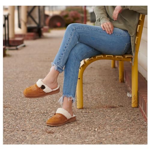 ARIAT Women's Jackie Square Toe Warm Soft Genuine Suede Leather Indoor Outdoor Slippers with Plush Collar2