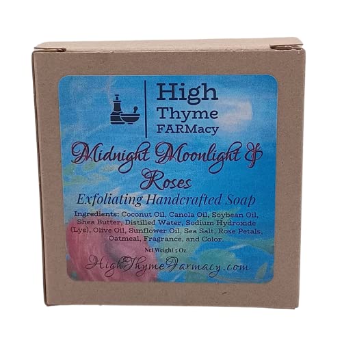 High Thyme Farmacy Midnight Moonlight & Roses Exfoliating Soap - Rose Petal Soap With Ground Oatmeal And Sea Salt - Lye Soap - Rose Petal Bath Soap - Oatmeal Soap - Sea Salt Soap #TOP2