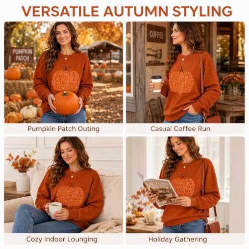 YOLAI Halloween Sweatshirts For Women Cute Sequin Pumpkin Fall Pullover Orange-A 3Xl - image 5