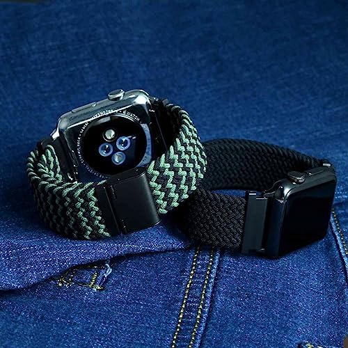 WOCCI 18mm Braided Nylon Watch Bands for Men and Women, 2 Packs Replacement Straps (Black+Green Black) - 1