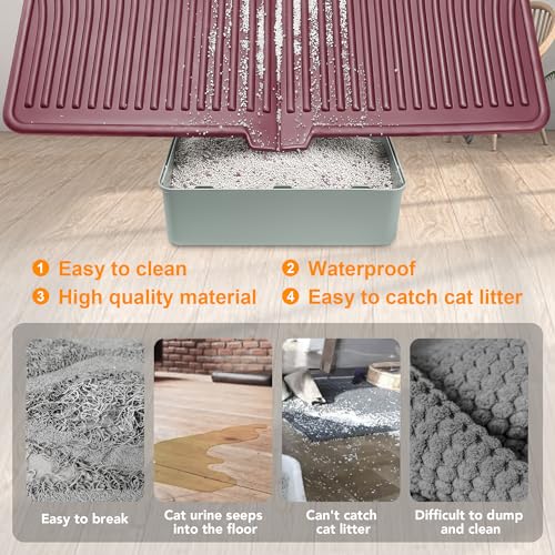 UPSKY Large Cat Litter Mat 31" x 24 Waterproof and Washable, Soft on Paws | Litter Catcher Pad, Cat Litter Trapping Mat, Scatter Control, Fits Most Litter Boxes, Use for Dogs & Cats, Red - Image 4