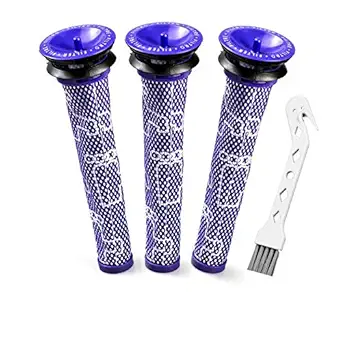 3 Pack Pre Filters Replacement for Dyson DC58, DC59, V6, V7, V8 Vac Replaces 965661-01, Complement Kit with 3 Pack Filters and 1 Cleaning Brush