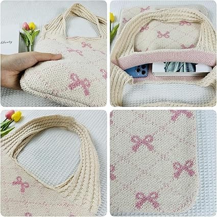 Bow Print Tote Bag for Women, Cute Casual Shoulder Bag, Large Capacity Aesthetic Tote Bag for Work, Travel, Shopping & Daily Casual Use miniatura 3