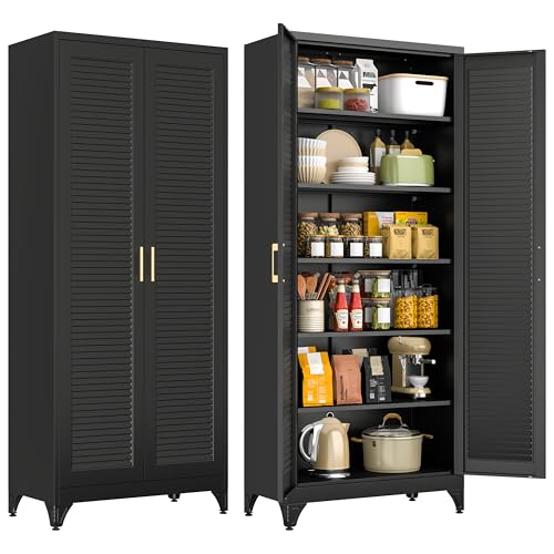 TIMELESS PIECES 75" Metal Storage Cabinet with 5 Adjustable Shelves,