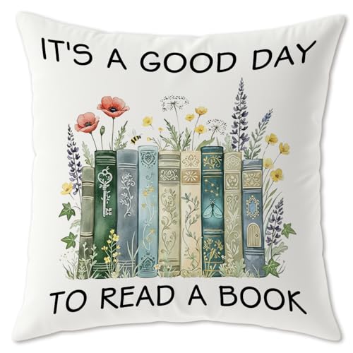Image of It's a Good Day to Read a Book Reading Pillow Covers Gifts for Book Lover,Bookish Bookworm Librarian Gifts for Women,Reading Pillow for Bed 18x18,Book Nook Decor