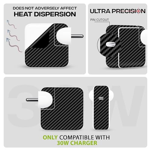 Image of Capes India Protective Adapter Skin Cover Compatible with MacBook Adapter 30W| Not a Case | Vinyl Skin Sticker (Carbon Fibre Black)