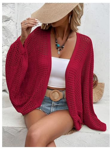 Image of Verdusa Women's Oversized Summer Cardigan Lightweight Sweater Crochet Knit Beach Cover Up Spring Vacation Outfits
