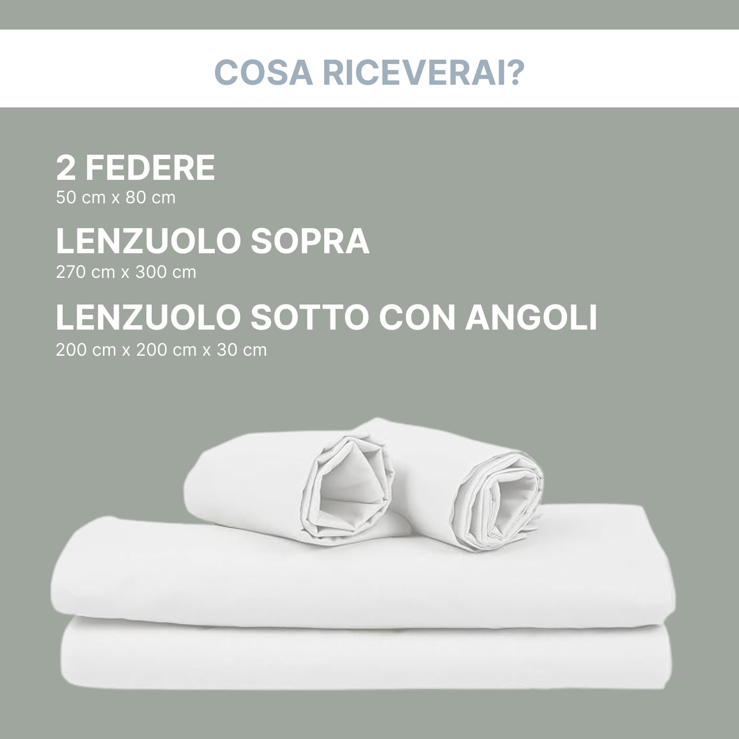 domus&trend - Completo Letto Matrimoniale KingSize con Lenzuola Matrimoniali Cotone Percalle 270x300 + 1 Lenzuolo con Angoli Coprimaterasso Sotto 200x200x30 + 2 Federe Cuscino Letto 50x80 (Verde)
