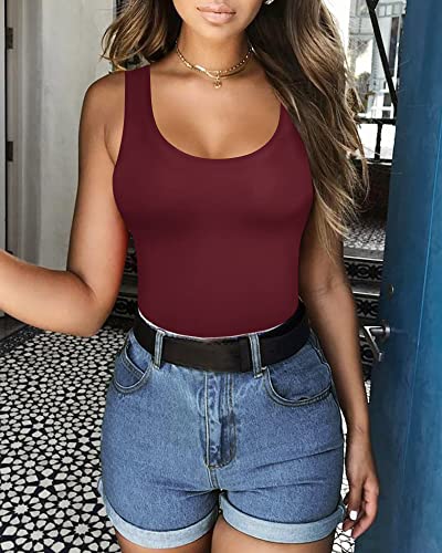 Image of MANGOPOP Women's Tank Top Bodysuit Scoop Neck Sleeveless Body Suits Sexy U-Back Backless Going Out Tops