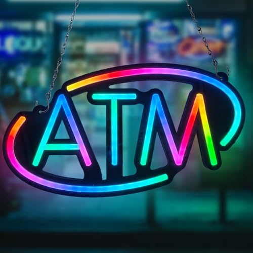 ATM Sign for Business 16x8 inch Open Signs Led RGB for Window Wall Door Open Closed Sign Resturant Bar Salon Store