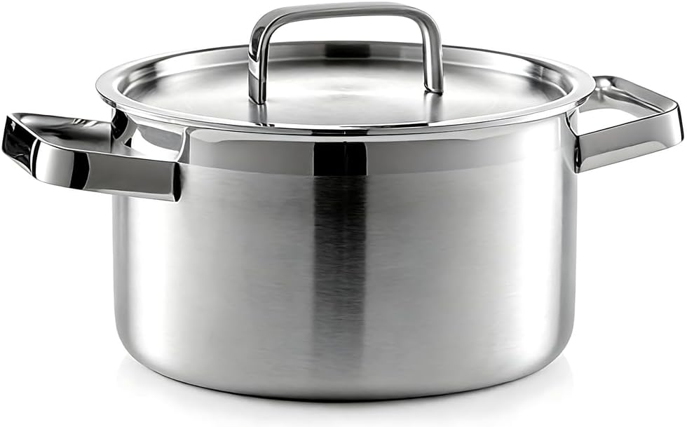 Braiser Pan with Lid Stainless Steel - Matte Polished Braiser with Stainless Steel Lid - Heavy Weight Braising Pan Non Toxic Induction