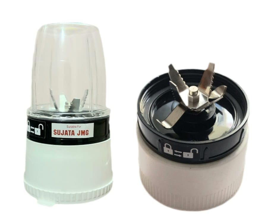 Image of Fancy Bullet MG & JMG Chutney Jar /Grinders Transparent Heavy Quality Jar & Suitable For Sujata A Compatible Powermatic, Dynamix, Supermix, Multimix & Frootmix - Heavy-Duty Mixer Jar [350 ml]