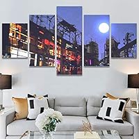 SIGNWIN 5 Panel Canvas Wall Art Modern Art Architecture & Maps Building Contemporary Expressive Multicolor Photography for Home Decorations Ready to Hang - 60