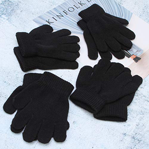 Cooraby 12 Pairs Kids Warm Magic Gloves Teens Winter Stretchy Knit Gloves Boys Girls Knit Gloves (Black, 6-12 Years) #TOP5