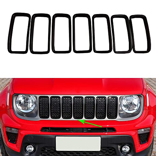Image of Front Grill Grille Inserts Black ABS with Jeep Renegade 2019-2023 | Grille Frame,Scratch&Color Fading Prevention, Easy Tape Install,Exterior Fecorative Trim