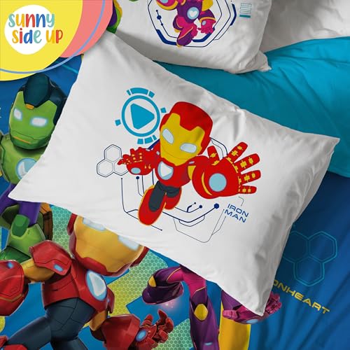 Image of Sunny Side Up Kids Comforter Set Includes Sheets and Pillow Covers - Soft and Cozy Bed Set for Stylish Room Decor, Blue - Iron Man and His Awesome Friends, 4 Piece Toddler Bed Frame Size Bedding