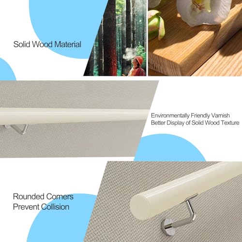 Barra di supporto per scale in pino massiccio bianco, 4,5 m, antiscivolo, per interni, bagno, corridoio, facile installazione fai da te