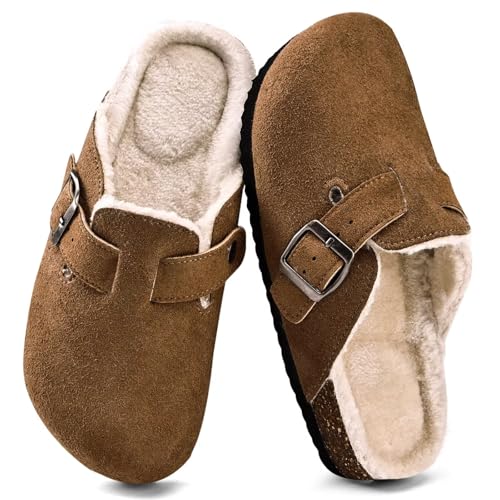 Image of Torotto Kids Suede Clogs Cork Footbed Toddler Slippers with Arch Support & Adjustable Straps for Boys Girls Indoor & Outdoor
