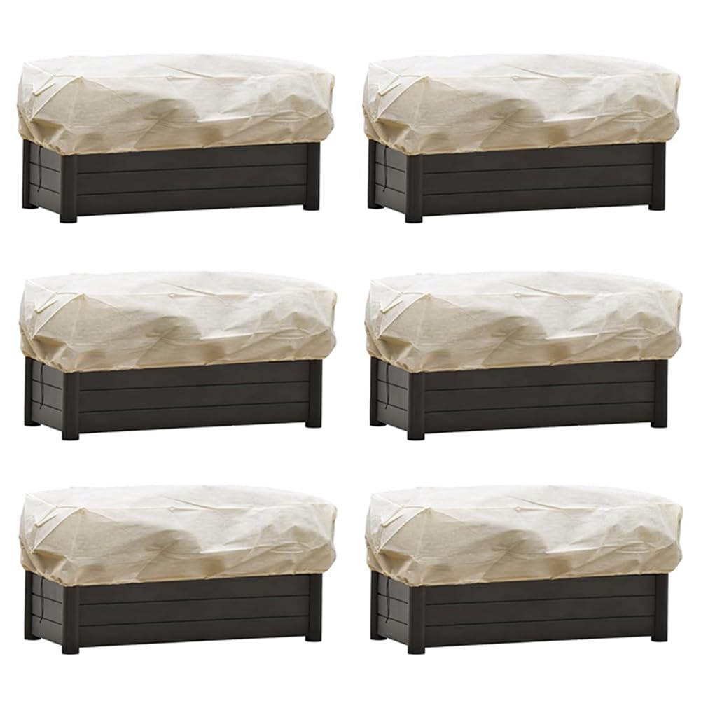 Copertura antigelo per piante, 6 pezzi, rettangolare, per piante, invernale, con coulisse, tessuto non tessuto beige e giallo per esterni, 150 x 40 x 45 cm