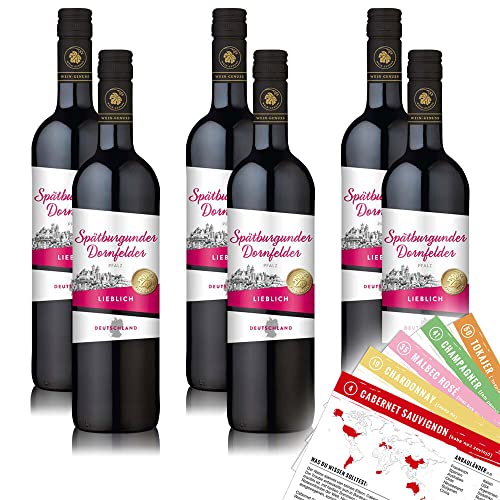 Wein-Genuss Dornfelder Spätburgunder QbA, lieblich, sortenreines Weinpaket + VINOX Winecards (6x0,75l)