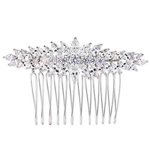 Ever Faith Women's Cubic Zirconia December Birthstone Leaves Bridal Hair Comb Clear Silver-Tone #TOP24