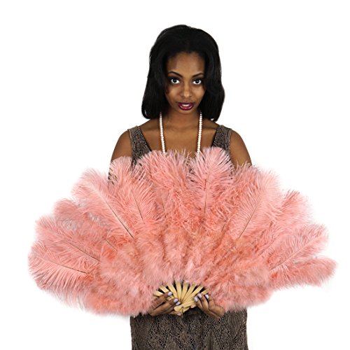 Zucker - Abanico de mano grande de plumas de avestruz – Abanico plegable de baile, accesorio de boda, fiesta de disfraces de estilo vintage de los años 20, víspera de Año Nuevo, disfraz de Halloween,