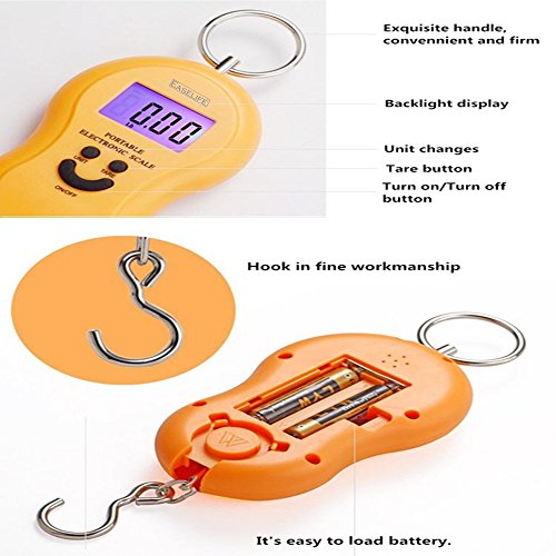 Image of Easelife Pocket Electronic Weighing Scale, Digital 50Kg Weighing Scale Heavy Duty Portable, Metal Hook Type Luggage Scale(A04)