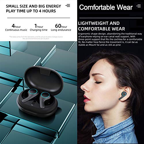 XFTOPSE Fones de Ouvido Sem Fio com Microfone Preto, TWS Intra-Auricular Bluetooth 5.0, Fone de Ouvi