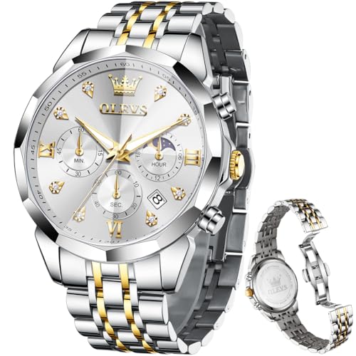 Image of OLEVS Watches for Men Luxury Diamond Casual Large Dial Watches Stainless Steel Waterproof Business Dress Analog Luminous Date Mens Watches
