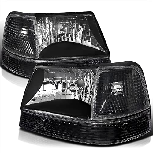 SPEC-D TUNING Black Headlights Headlamps+Corner Turn Signal Bumper Lamps Compatible with Ford Ranger 1998-2000 L+R Pair Assembly