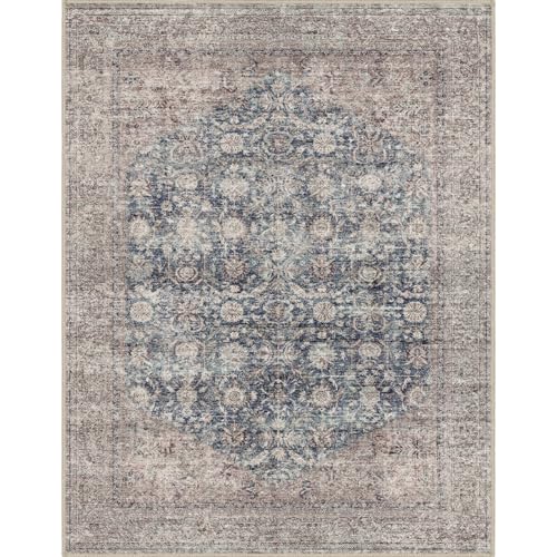 Fortsea Vintage Living Room Rug, 7x9 Area Rug Large Washable Rugs for Bedroom, Soft Dining Room Carpet Non-Slip Non-Shedding Throw Rug for Farmhouse Indoor Kids Playroom (Teal/Antique 7x9)