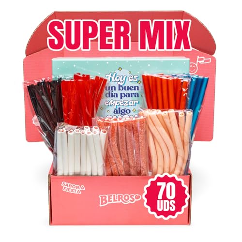 BELROS Pack Surtido Regalices 1,8kg. 7 Bolsitas Mix Regaliz. Gominolas y Golosinas. Caja Regalo Verde. Dulces y Picantes. Ideal para Celebraciones y Cumpleaños. Fiestas