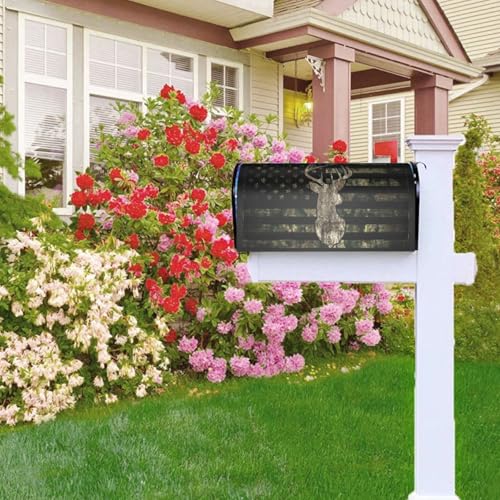 Image of Retro Patriotic American Flag Deer Mailbox Covers Magnetic Mailbox Wraps Post Letter Box Cover Standard Oversize 21 inchX18 inch /25.5 inch X 21 inch Mailwrap Garden Home Decor