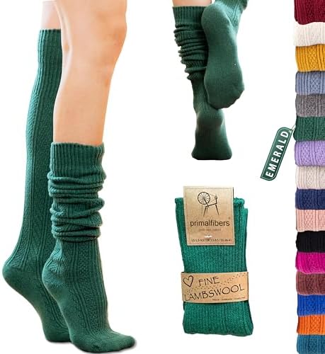 Premium Kalite Doğal Kuzu Yünü Diz Üstü Kadın Çorabı - Dikişsiz Örgü Desenli Uzun Yün Çorap - Yumuşacık Kış Çorabı - Termal Sıcacık Çizme ve Bot Çorabı - Görsel 1