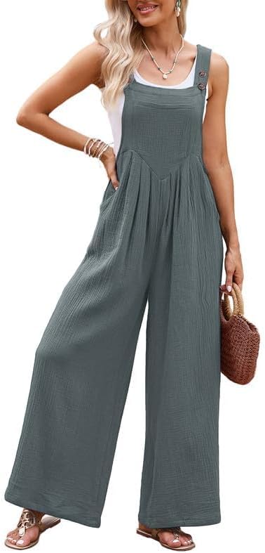 Dokotoo Women's Casual Loose Overalls Jumpsuits One Piece Sleeveless Wide Leg Long Pant Rompers With Pockets - Image 3