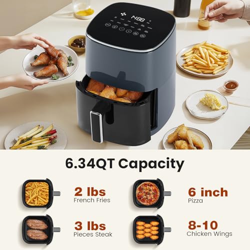 Image of OLIXIS Air Fryer 6 Quart with Window Square Airfryer 12-in-1 Air Frys, Roast, Reheat, Dehydrate, Bake, Steam, Fries, Custard, Chicken, Wings, Sea Food, Vegetabels,400F, White