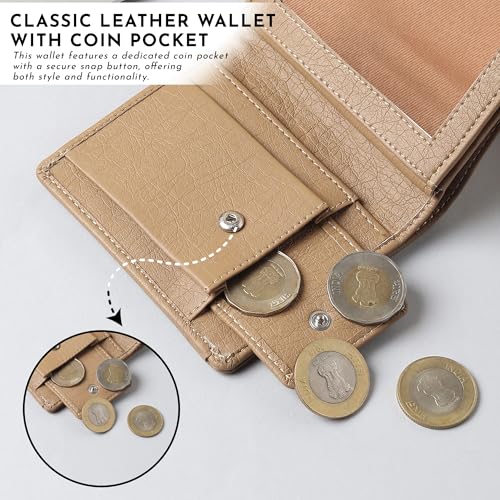 Image of VEMILIO Vegan Leather Wallet for Men & Women | 6 Card Slots | ID Window | Coin Pocket | 2 Hidden & 2 Currency Compartments | Durable Slim Bifold Purse (Beige)
