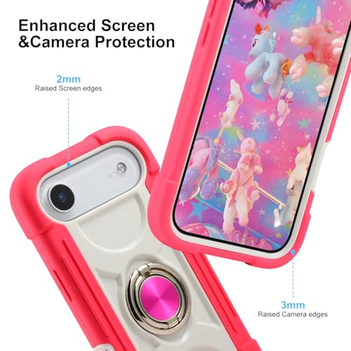 Image of MARKILL Compatible with iPhone with Built-in 360Rotating Ring Stand, Military Grade Drop Protection Full Body Rugged Heavy Duty Case Durable Cover (Hot Pink, iPhone Air)