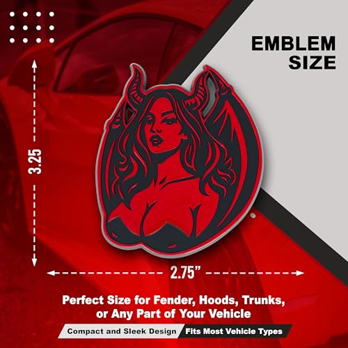 Image of Succubus Emblem, Devil Girl Demon Goddess 3D Badge, Dark Gothic Lilith Style Auto, Custom 3D Exterior Automotive Accessories, Universal Fit for Car, Truck, SUV (Set of 2) (Red)