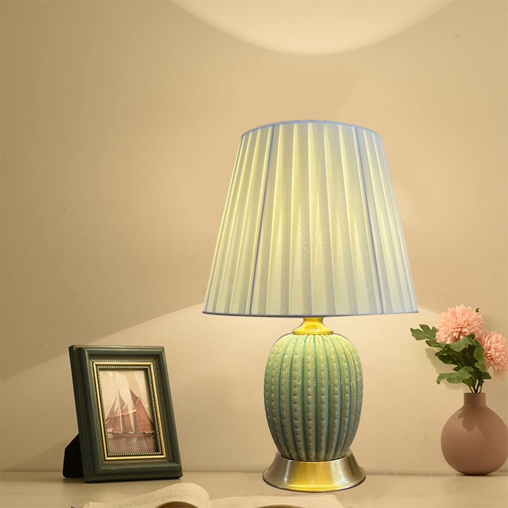 Mengjay Lusso Lampada da Tavolo in Ceramica Camera da Letto Decorazione Luce Lampada da Comodino Paralume in Tessuto Bianco E27 Lampade da Scrivania Soggiorno Camera da Letto Studio (Green)